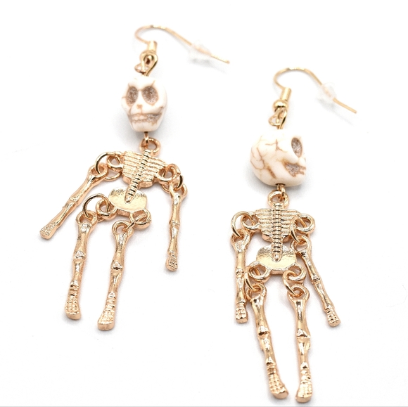 no brand Jewelry - Gold Tone Skeleton Dangle Earrings